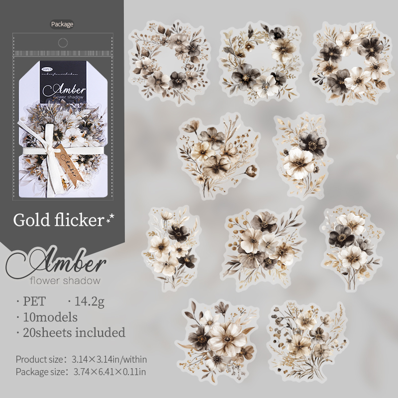 20pcs/pack PET Plants Flowers Stickers DIY Scrapbooking Planner Collage Diary Supplies Aesthetics Sticker Stationery: light yellow