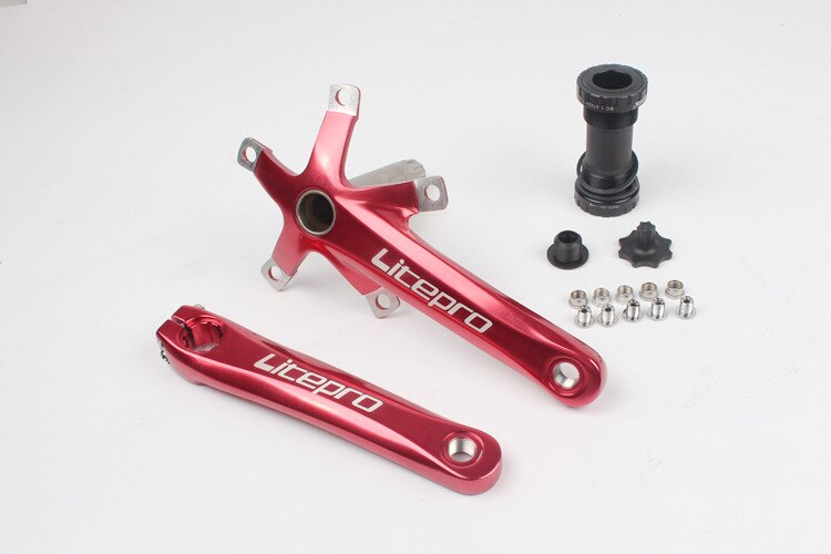 LP Litepro Folding Bike Crank Road Bicycle Intergrated Hollow BCD 130mm With Bottom Brackets: Crank Red With BB