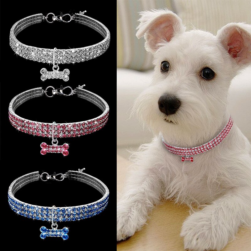 Strass Halsband Puppy Chihuahua Huisdier Halsbanden Kristal Huisdier Halsbanden Leash Voor Small Medium Honden Accessoires Sml roze Blu