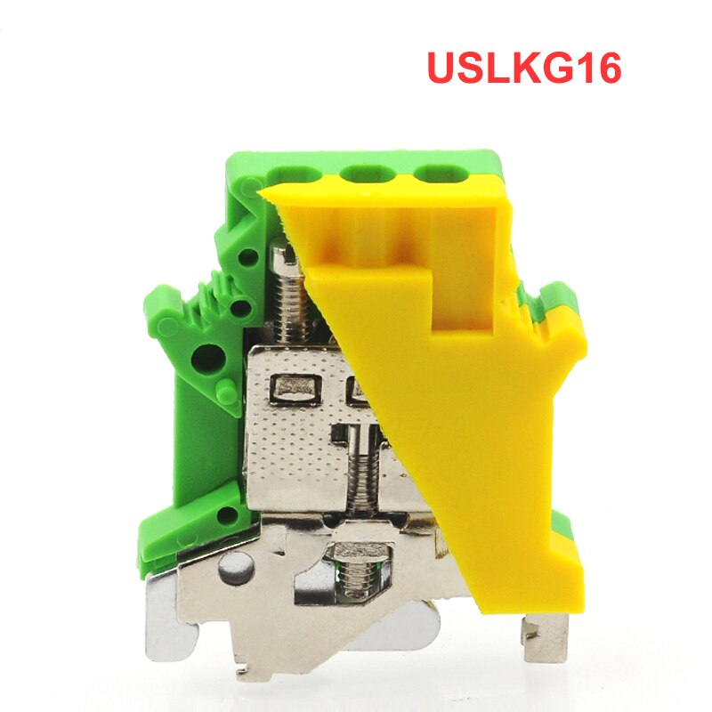2Pcs Ground Terminal Blocks USLKG16 DIN Rail Screw Bornier UK-16N Yellow Green Earthing Morsettiera Connector 6AWG 16mm²