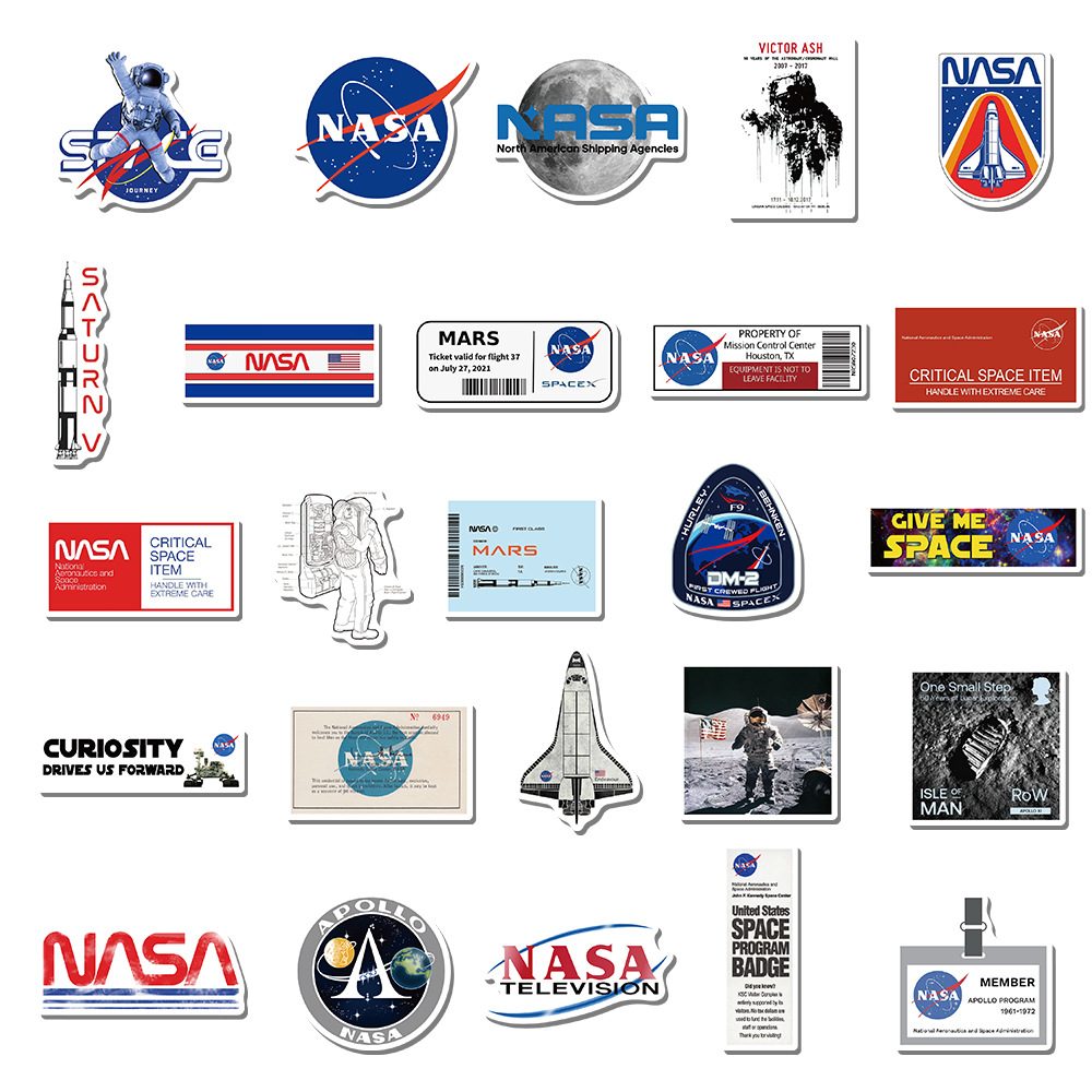 50PCS NASA Stickers Spaceship Decals For Phone Laptop Suitcase Notebook Skateboard Waterproof Sticker
