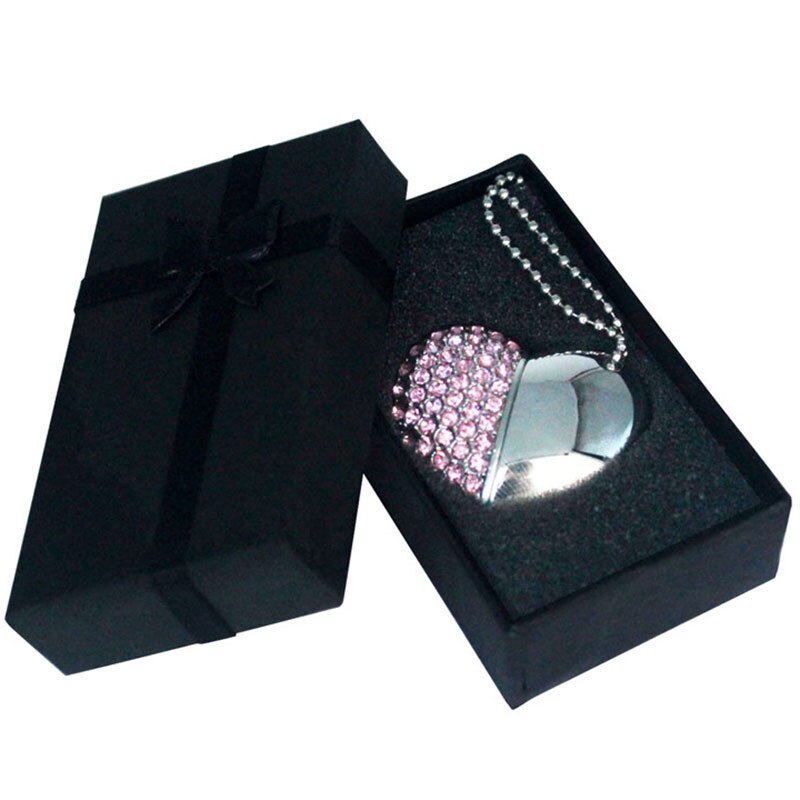 JASTER-unidad Flash USB, cristal, corazón de amor + caja, piedra preciosa 4G/ 8G/ 16G/ 32G /diamante, de boda: 8 GB / Pink