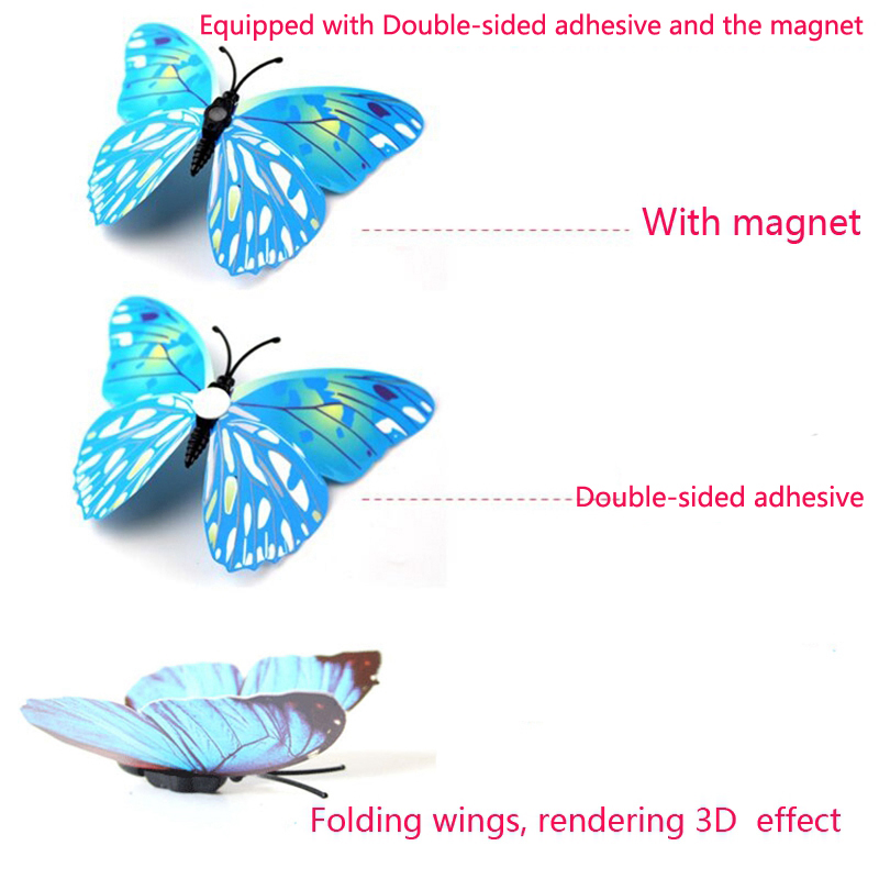 12Pcs Dubbele Laag 3D Vlinder Muur Sticker Op De Muur Home Decor Vlinders Voor Decoratie Magneet Koelkast Stickers