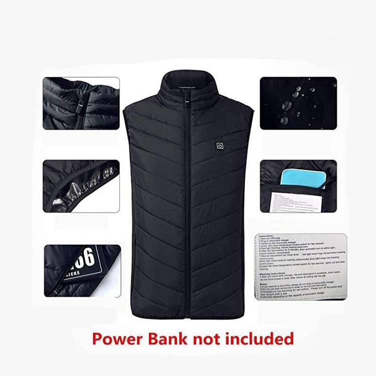 Winter Smart zelfopwarming Vest Katoen gevoerde Kleding Effen Kleur Mouwloos Vest mannen USB Opladen Plus Fluwelen jas heren