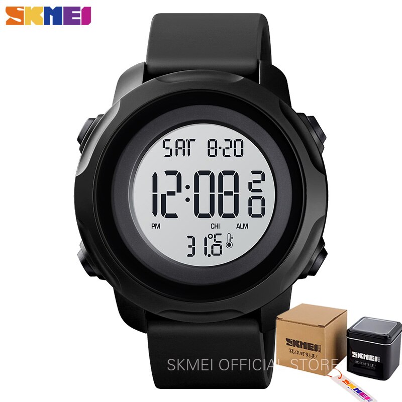 Skmei Body Omgevingstemperatuur Heren Horloges Fitness 2 Tijd Digitale Mannen Horloges Waterdichte Gezonde Tracker Montre Homme 1682: Black white with box