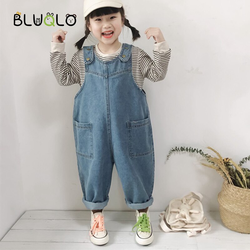 Baby Girl Cute Overalls Kids Casual Trousers Jumpsuit Toddler Infant Denim Dungarees Child Jeans Playsuit And Stripe Pullover