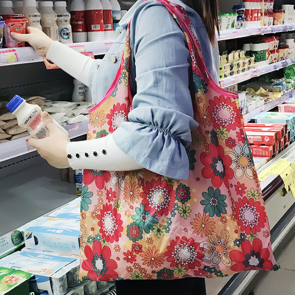 Nouveaux sacs à provisions réutilisables de Polyester sac fourre-tout pliable de grande capacité sac d'épicerie d'épaule Portable avec poignée