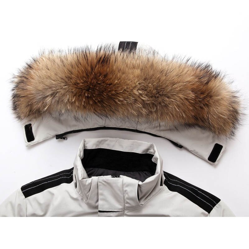 -30 Degree Couple Winter Down Jacket Men White Duck Down Parkas Coat Mid-length Large Fur Collar Down Thicken Coat Snow Overcoat