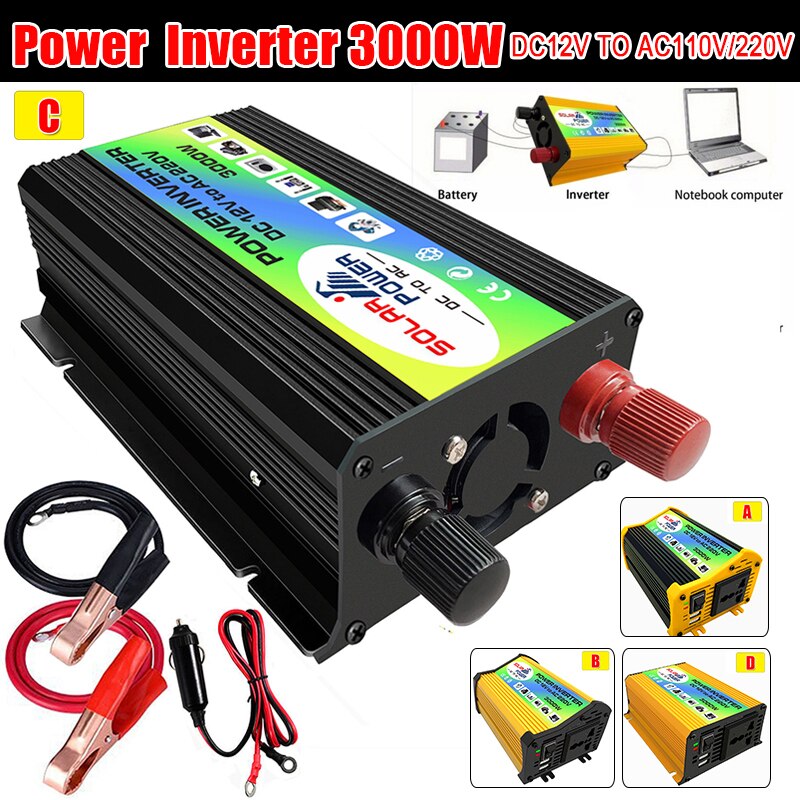 DOXIN Solcelleinverter til Bil 300W - DC 12V til AC 110V/220V - Sinusbølge Konverter