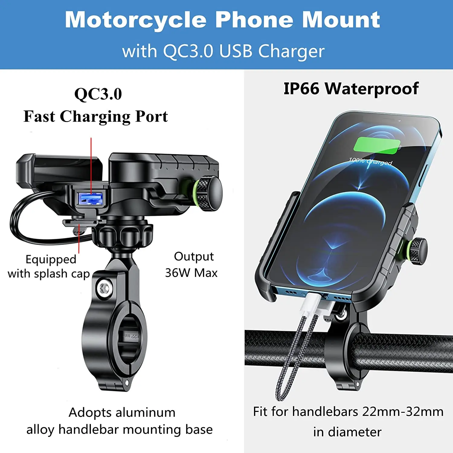 Motorrad-handyhalterung mit schnell-usb-ladegerät, kabelloser schnellladefunktion, motorrad-spiegelhalterung, lenkerhalterung