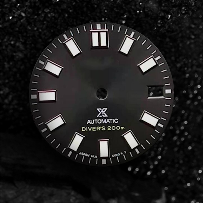 Nh35 skive skx 007 ure tilbehør 28.5mm grønne lysende armbåndsur skive til  nh35a/nh36a automatiske urværk med s logo: Sort