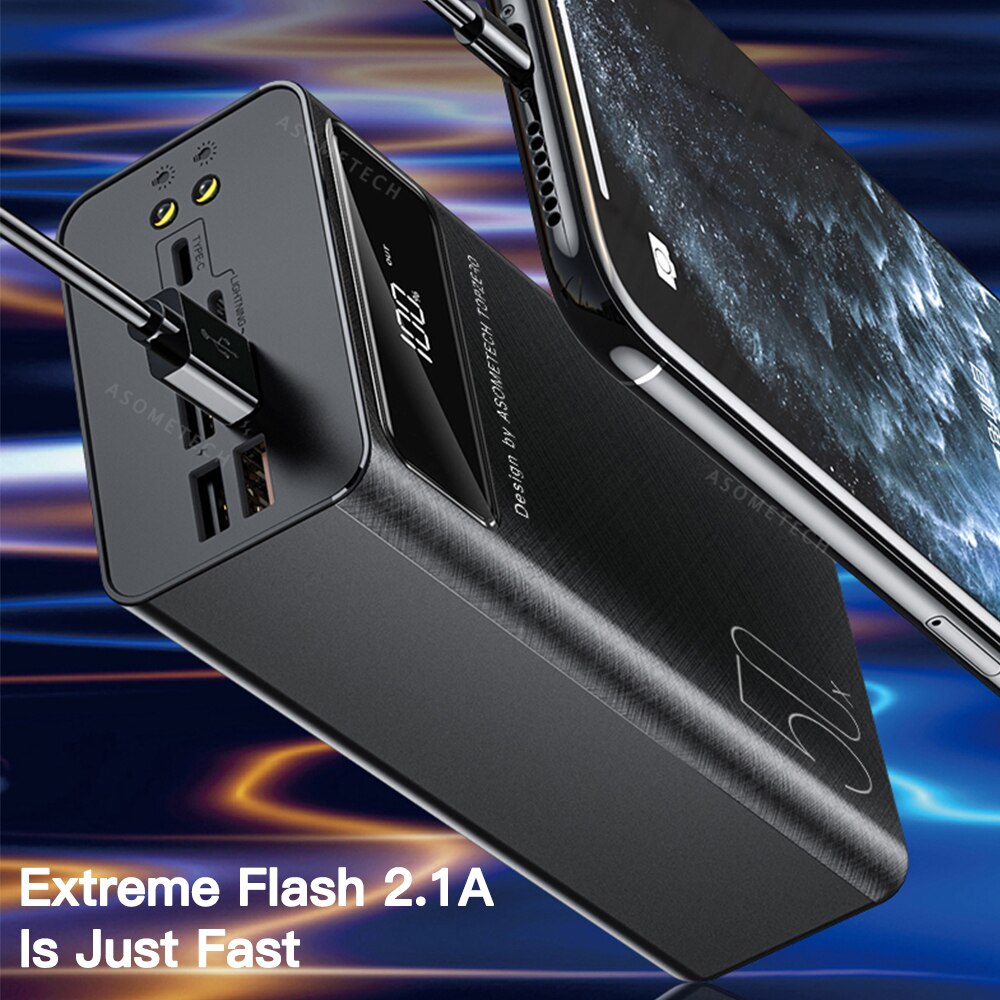 Banco de energía de gran capacidad de 50000mAh 2.1A, pantalla LED de carga rápida, Banco de energía de 4 cargador de batería externo USB para tableta de teléfono