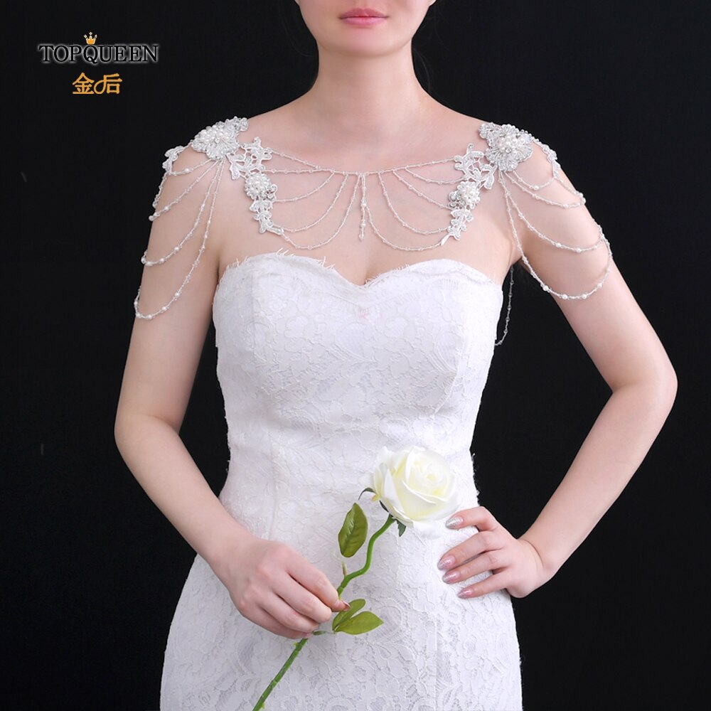 TOPQUEEN G10 Crystal Bling Beaded Bridal Wraps Beading Lace Wedding Shawl Jacket Bolero Wrap Bride Coat Cape Boleros Party Shrug