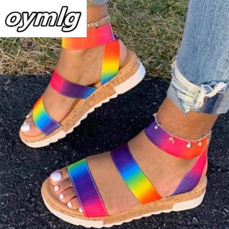 Sandales arc-en-ciel à plateforme pour femmes, chaussures d'été multicolores, grande taille 35-43, à la ,