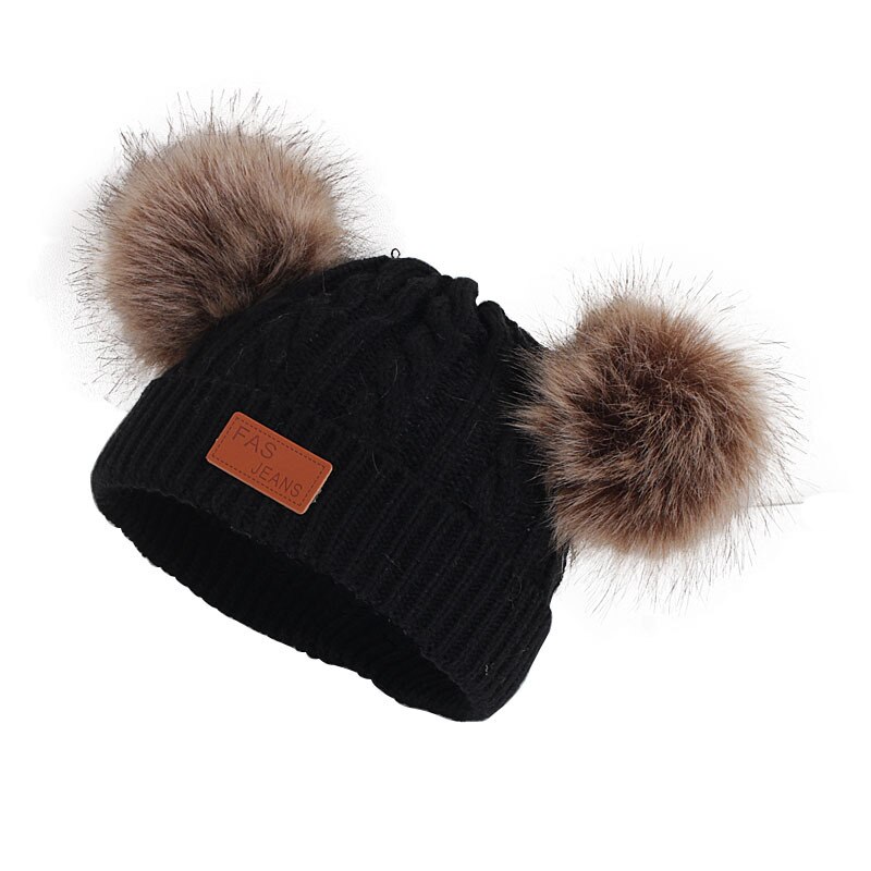 6-36 Months Girlsl Knitted Beanie Hat Scarf Two Piece Set Solid Winter Warm Toddler Children Ear Protection Girl Hat Scarves: black hat only