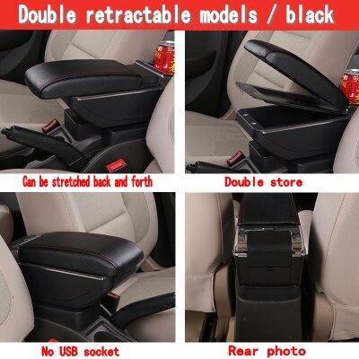 För ford focus armstöd box focus 3 universell bil central armstöd förvaringsbox mugghållare askfat modifiering tillbehör: Dubbel svart röd
