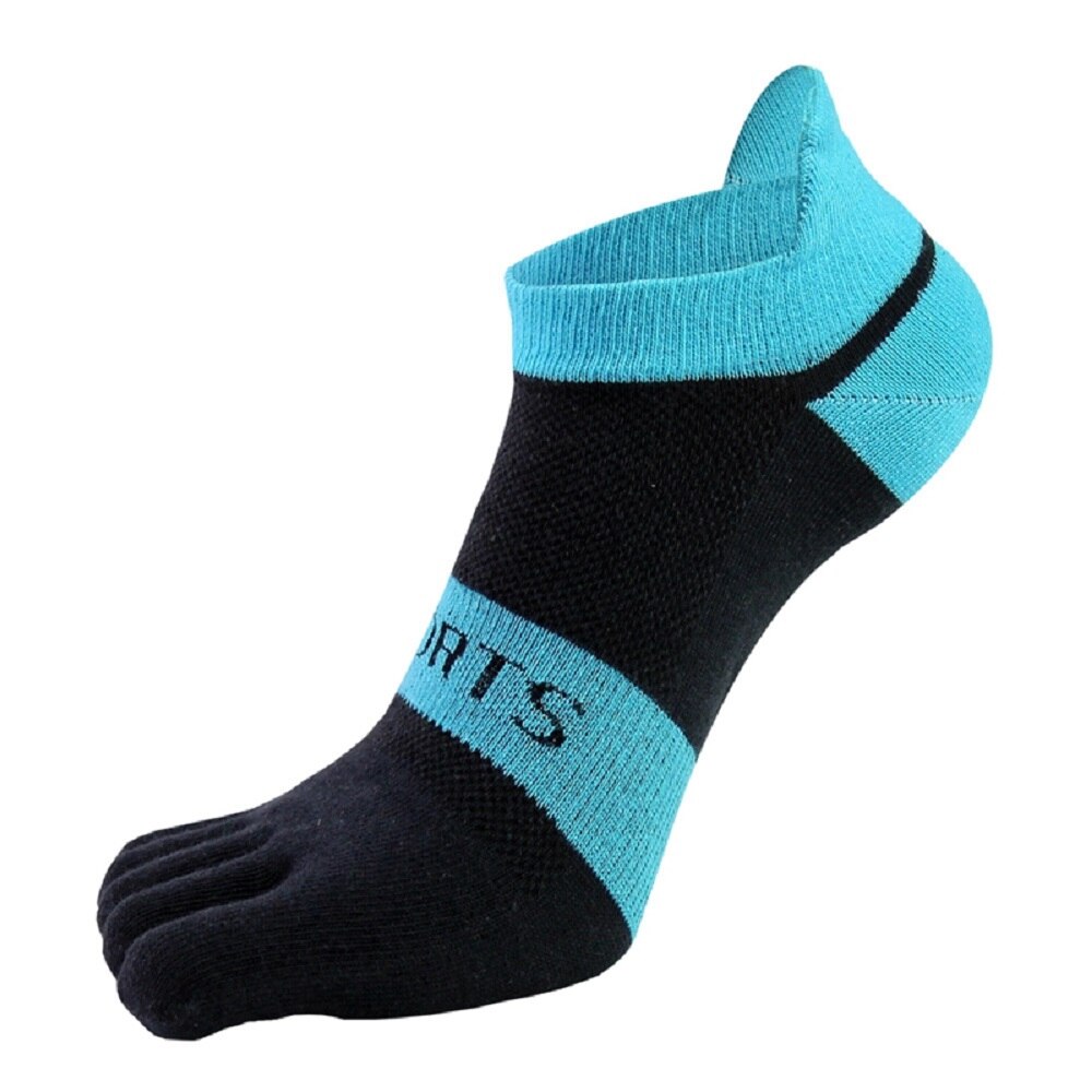 Five Finger Socks Men Pure Cotton Sports Breathable Comfortable Shaping Anti Friction Men's Five Finger Socks: black sky blue