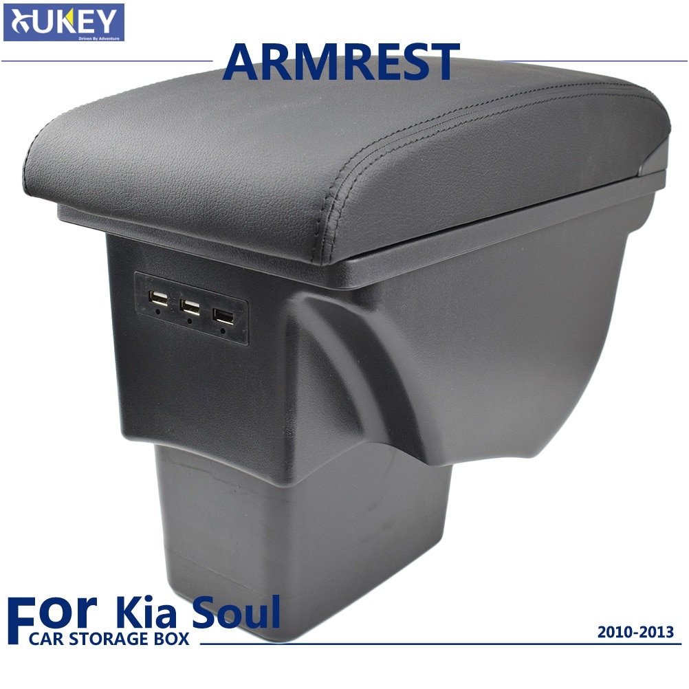 Black Leather Center Armrest For Kia Soul USB Storage Box Modification Function Pad Parts