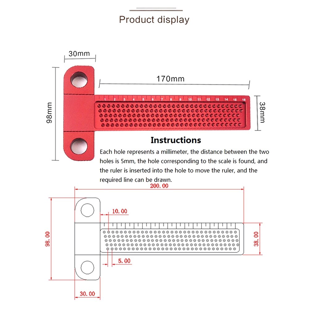 Woodworking scribe,Aluminum Precision Woodworking T-Square,measuring tools,crossed ruler Carpenter Tool Lightweight Durable