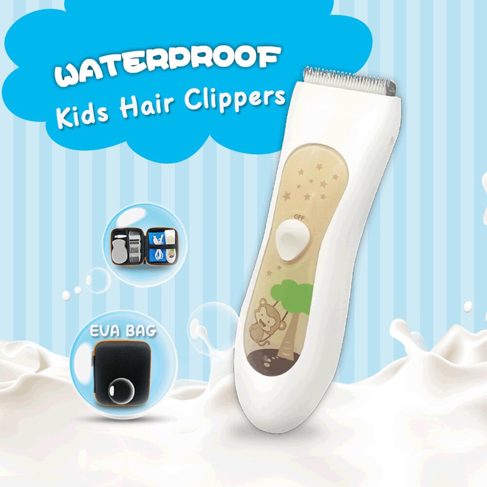 Elektrisk babyhårklipper keramisk hårtrimmer cutter ultra stille vandtæt genopladeligt trådløst haircut kit sæt til spædbørn: Hvid