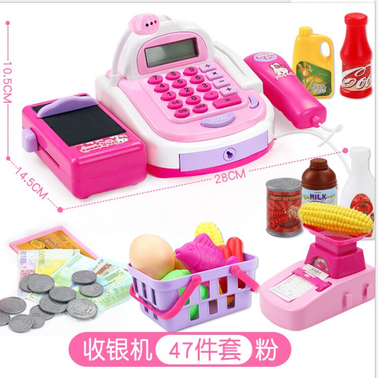 Aprendizaje educativos cajero niños fingir jugar contra caja registradora de juguete miniatura simulado modelo supermercado casa papel: 47pcs