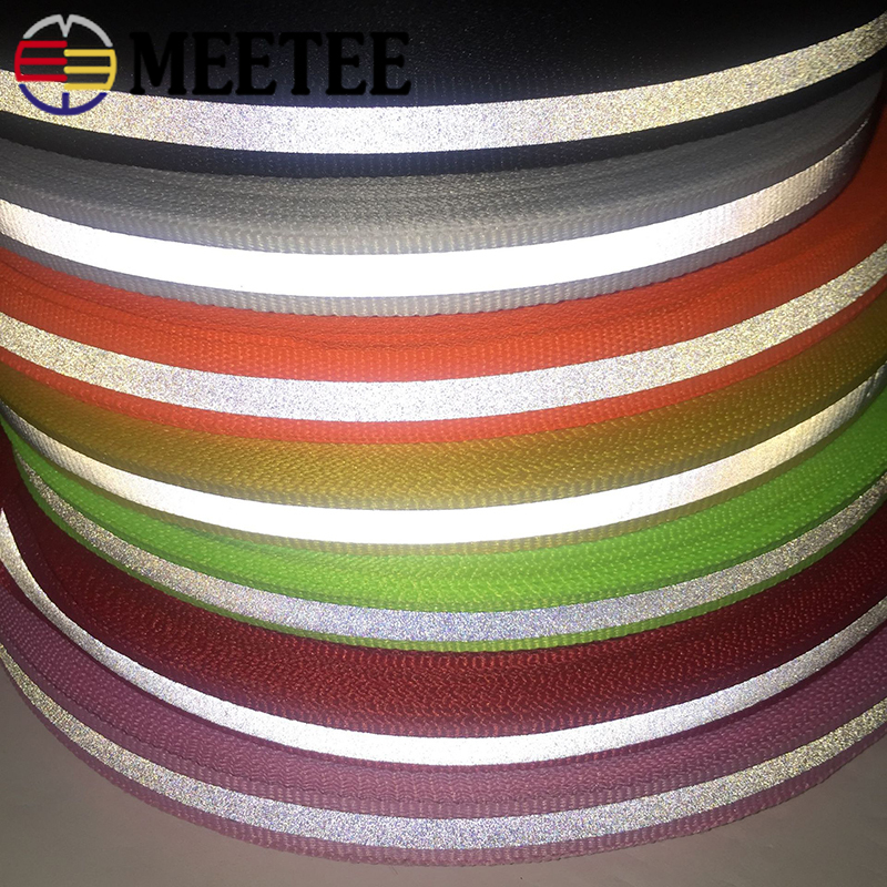 Meetee-cinta reflectante de nailon fluorescente de plata, cinta de advertencia segura, embellecedores, bolsos de ropa, zapatos, Material de bricolaje, 50 yardas, 1cm