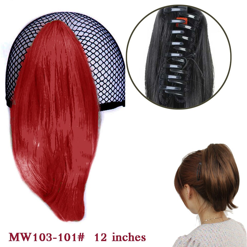 Difei syntetiske kvinner klo på hestehale klips i hårforlengelser rett hestehale frisyre svart brun blonde frisyrer h: 101