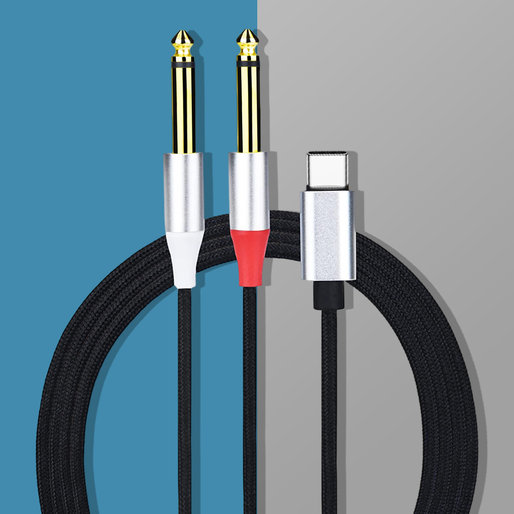Cable adaptador USB C a 6,35mm 1/4 pulgadas, divisor Y tipo C a doble Cable de Audio TS de 6,35mm y 1/4 pulgadas para tableta, portátil, amplificador de teléfono