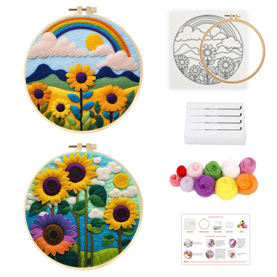 SDOYUNO-Calligraphy And Painting Wool Felt Embroidery Frame Sunflower Stitch Diy Craft Supplies Wool Burlap Set Home Decoration