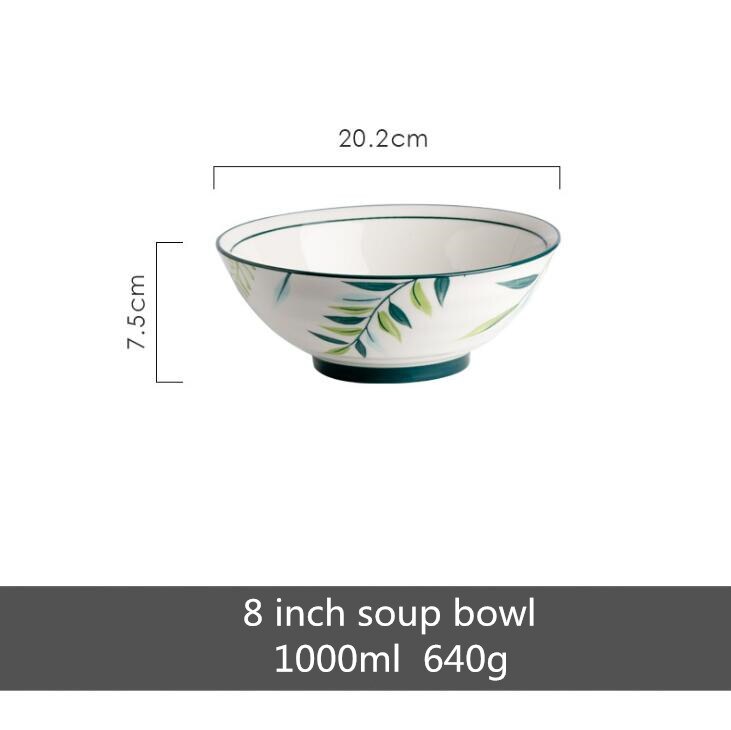 Hand-painted Underglaze Color Green Ceramic Plants Plate Set Ceramic Tableware Food Dishes Rice Salad Noodles Soup Bowl: 8 inch soup bowl