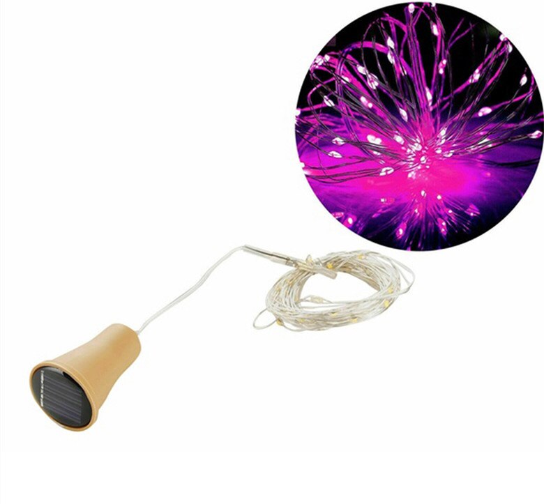Zonne-energie aangedreven wijnfles kurk festival buitenverlichting slingerverlichting buitenverlichting 1m/2m- vormige led koperdraad string: Roze / 1m 10 geleid