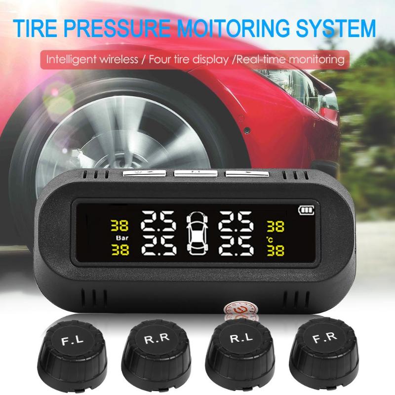 Alloysee c68 usb alta eficiência solar carro tpms monitor de pressão dos pneus sistema com 4 sensores externos acessórios eletrônicos do carro