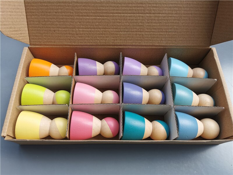 6/12 stücke Häkeln Holz Regenbogen Puppen in Beanies für Pastell Stapelbar Blöcke Holz Natürliche Puppe in Stricken Hut montessori Spielzeug: pastel doll
