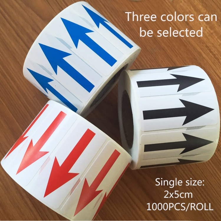 1000 stks 20X50mm Adhesive label rework papier rood/blauw/zwarte pijl label kleine pijl sticker label/Slechte Producten Label
