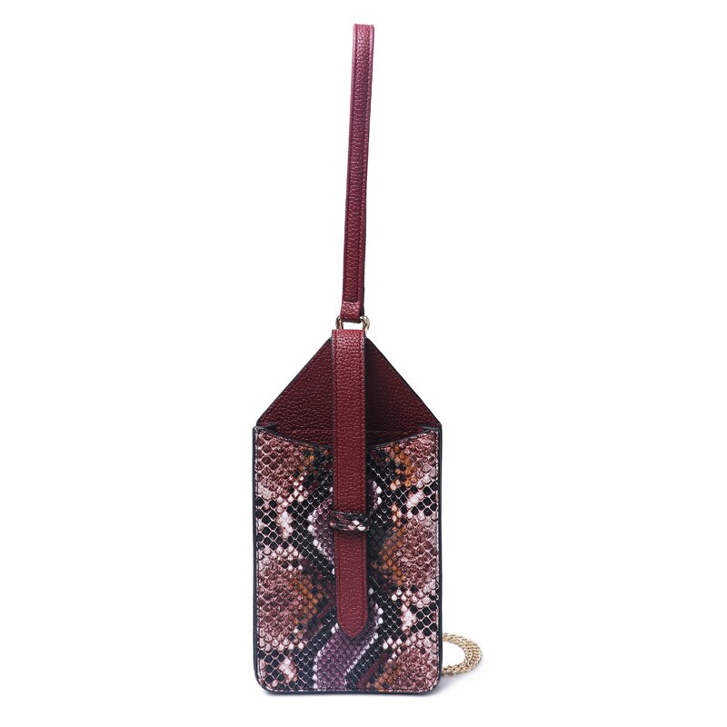 Telefoon Portemonnee Pouch Reliëf Python Patroon Snake Leather Chain Schoudertas Pouch Telefoon Tas Voor Iphone: 0902S-Maroon