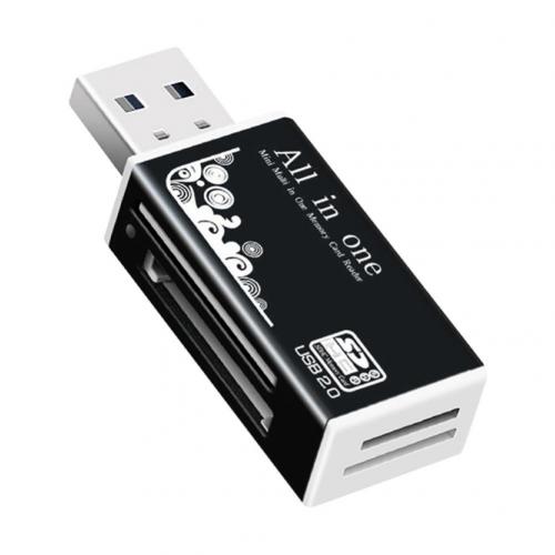 Multilector de tarjetas de memoria USB 2,0, 4 en 1, Accesorios para ordenador portátil SD/SDHC/Mini SD/MMC/TF/MS/SD Ultra/RS-MMC/HS-MMC/MS Pro: Negro