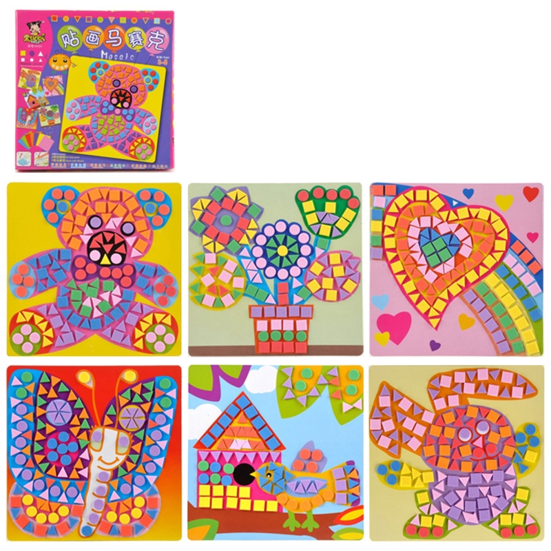 Mosaicos adhesivos 3D de goma EVA para niños, juguetes educativos portátiles hechos de papel duradero, pegatina de espuma artesanal de dibujos animados, 6,69x6,69 pulgadas, 85DE: Cute pet series hard