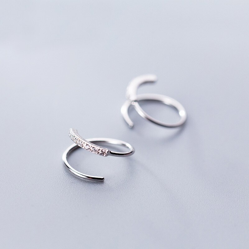 MloveAcc 100% 925 Sterling Silver Women Spiral Snakelike Ear Bones Ear Buckle Ring Mini Double Ring Earrings Jewelry