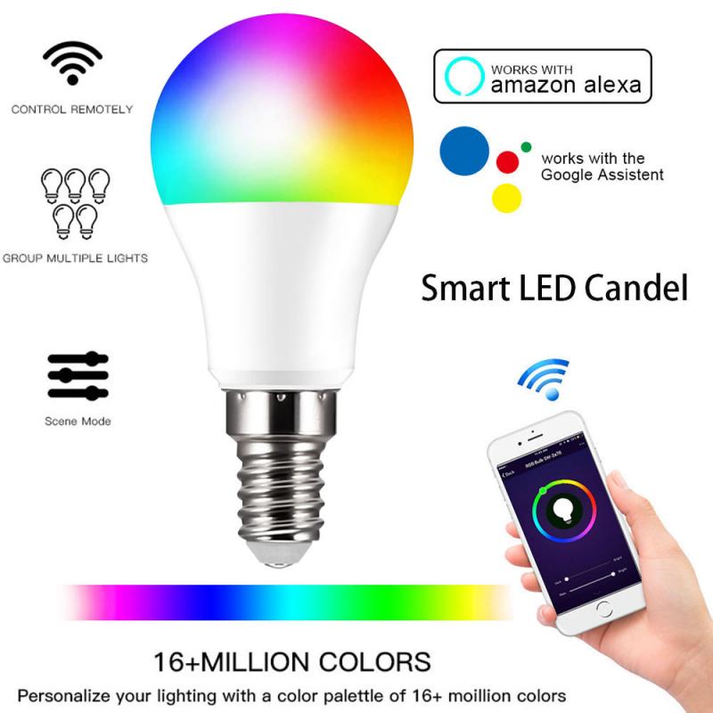 Dimmable E14 RGB LED Smart Bulb 6W Bluetooth Lamp RGBW RGBWW Smart Lamp Music Control Apply To IOS /Android: 4 pieces