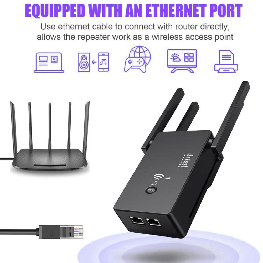 5Ghz WiFi Booster Range Extender Router Repeater Wireless AC1200M Internet Booster Range Extender Universal Dual Band For PC