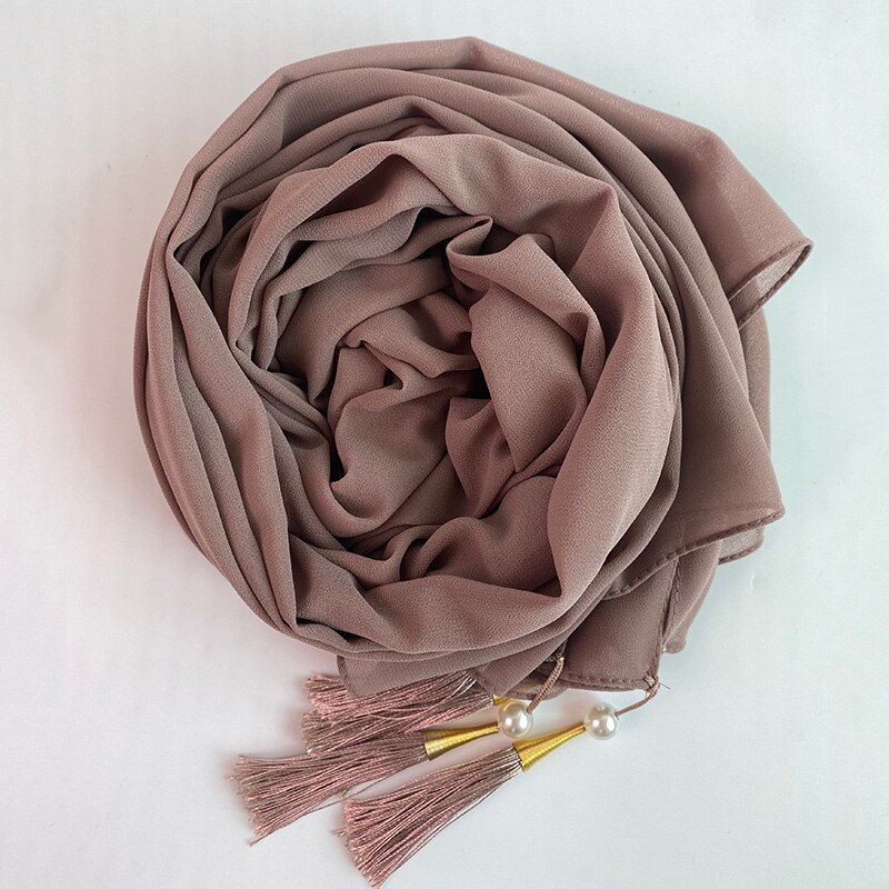 1 Pc Bubble Chiffon Solider Kleur Sjaal Lange Soft Wrap Sjaal Sjaals Femme Bufandas Kralen Parels Hijaabs Kwastje Sjaal: color 13
