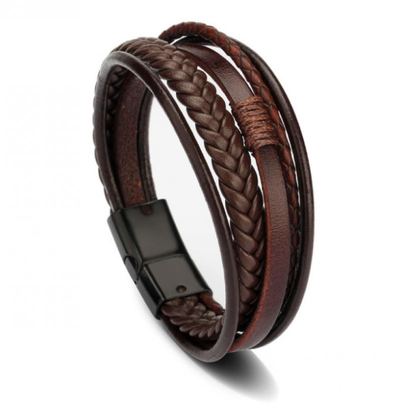 Skóra bydlęca pleciona męska skórzana bransoletka, skórzana klamra magnetyczna ze stopu