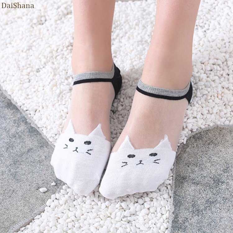 5 pares de verão dos desenhos animados meias de gato bonito animal meias femininas engraçado invisível meias femininas algodão transparente barco dropship: 2
