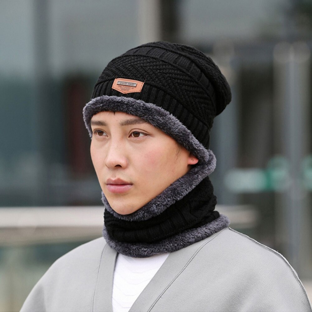Conjunto de gorro y bufanda de esquí para hombre y mujer, gorros térmicos de punto, gorros de invierno