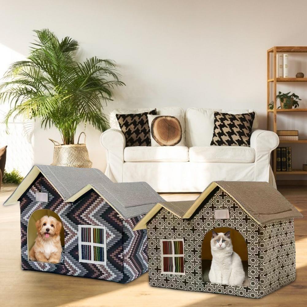 Maison de chat à Double toit, maison pour animaux de compagnie, imperméable, abri pour chaton, intérieur et extérieur