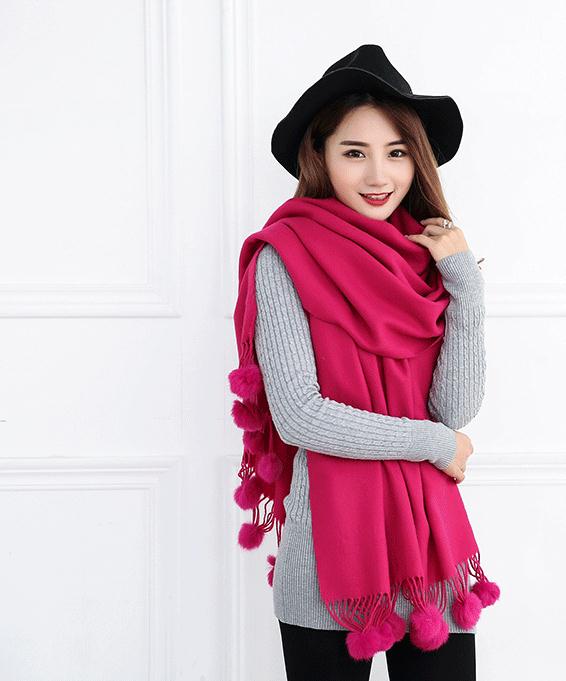 Écharpe longue en cachemire pour femme | de luxe, écharpe en cachemire solide, écharpe en laine enroulée, femmes Pashmina, châlets et écharpes d'hiver: rose red