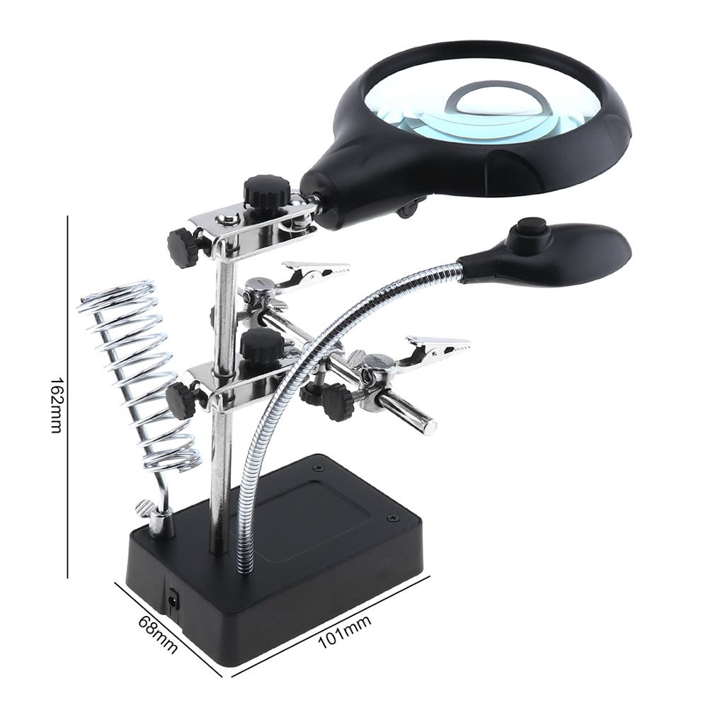 Welding Magnifying Glass lens Rework Stand Holder 3.5X-12X Desktop Magnifier with LED Light Third Hand Soldering Repair