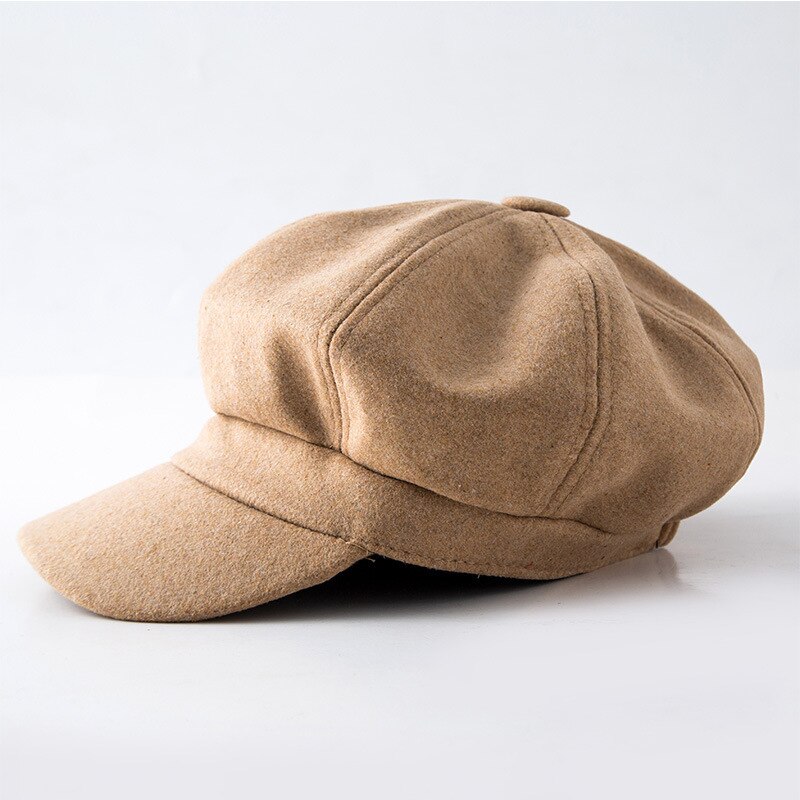 Sombrero de invierno y estilo coreano para niños, gorro de lana estilo británico Retro octogonal, gorra artística versátil, gorro de pintor cálido, gorro de Newsboy Ja: C029 Camel