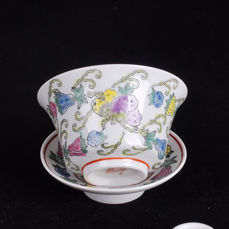 Jingdezhen Factory Made Porcelain Hand-painted White Melon Butterfly Cover Bowl Tea Bowl