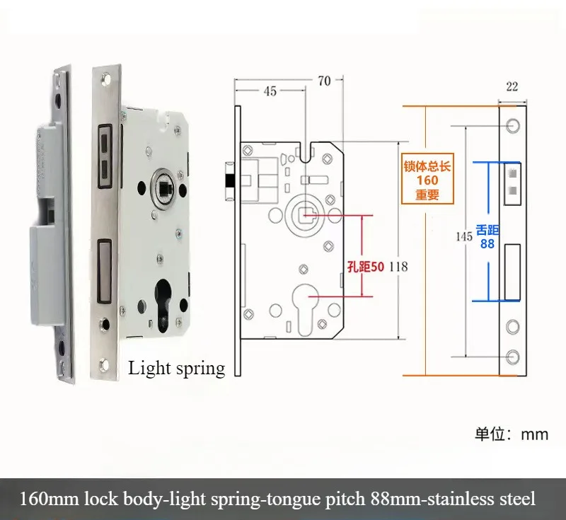 Silencioso Interior fechadura da porta de madeira, Reverse Lift Lock Body, Light Spring Room, 58 Rolamento Magnético, Tamanho 50, Heavy Spring: Brocado verde